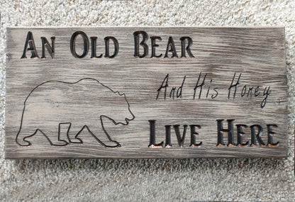 Old Bear & His Honey Barnwood Sign - made to order