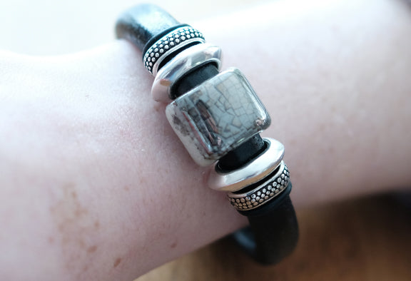 Glacier Black Leather Bracelet