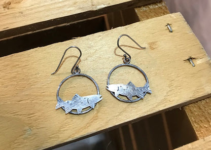 Sterling Trout Halo Dangly Earrings