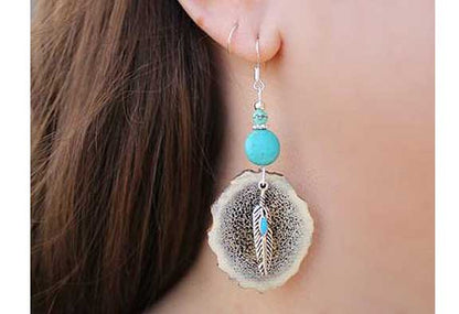 Turquoise Feather Elk Antler Earrings