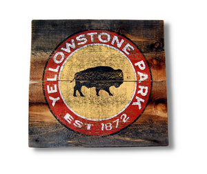 Yellowstone Bison Yellow Background Vintage Sign