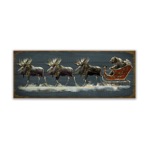 Santa Grizzly Sleigh with Moose Wall Art