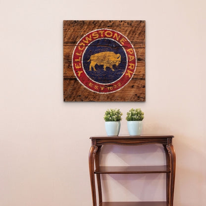Yellowstone Bison Blue Background Vintage Sign
