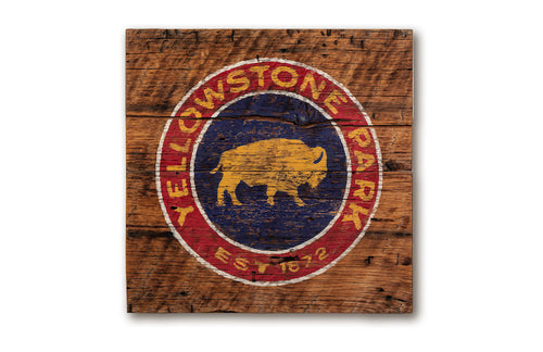 Yellowstone Bison Blue Background Vintage Sign
