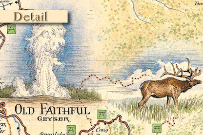 Yellowstone National Park Hand-Drawn Map Detail