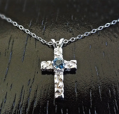 Sterling Cross Pendant, Montana Sapphire