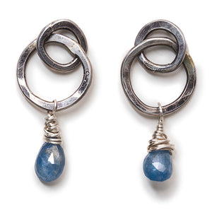 Double Hoops with Blue Sapphire Drops 
