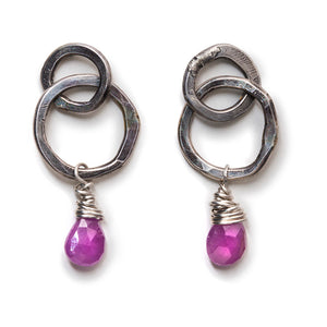Double Hoops with Pink Sapphire Drops