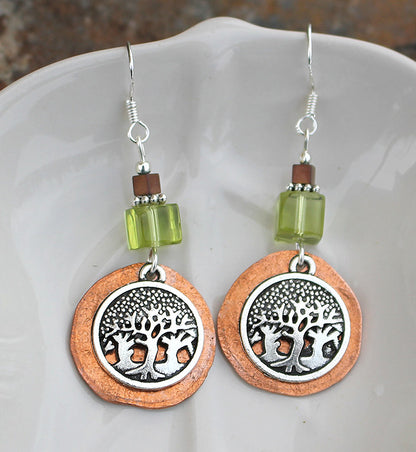 Hammered Copper Forest Earrings
