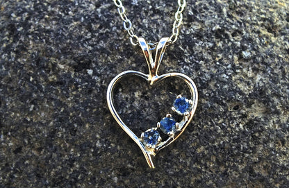 Yogo Sapphire 3-Stone Open Heart Necklace