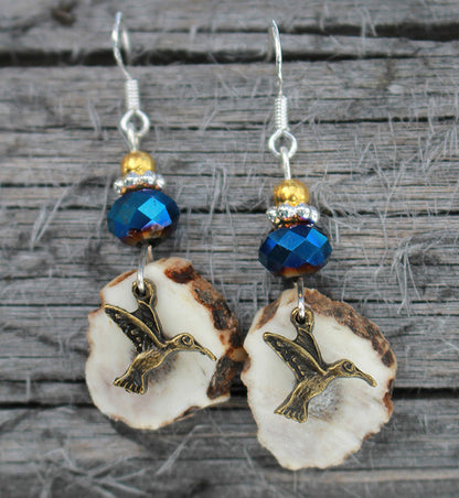 Hummingbird Deer Antler Earrings