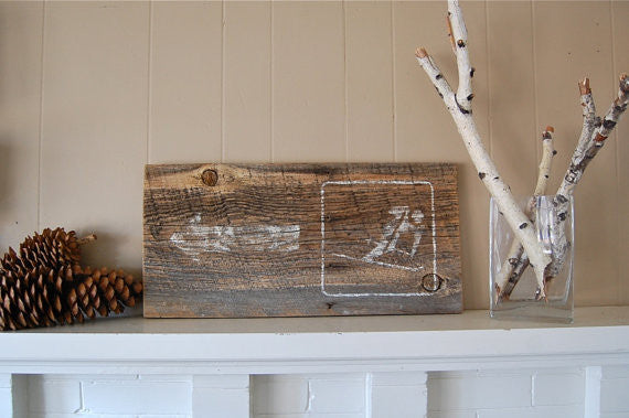 Ski Here Barnwood Sign 