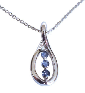 Yogo Sapphire Pendant, Small 3-Stone Teardrop