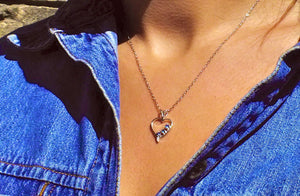 Yogo Sapphire Necklace, 3-stone Heart 