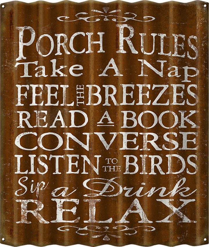 Porch Rules Metal Sign