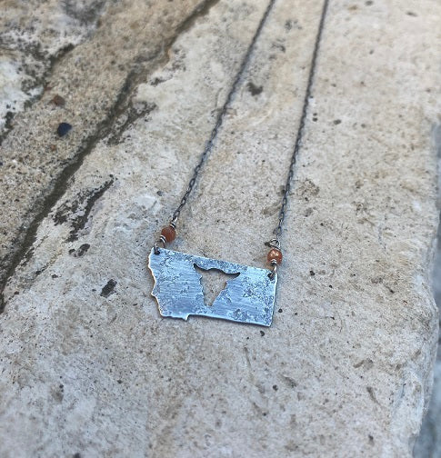 Montana Steer Skull Sunstone & Sterling Necklace
