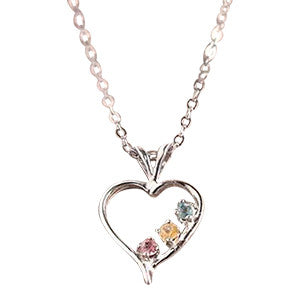 Montana Sapphire Necklace, 3-stone Multi-Color Sterling Heart