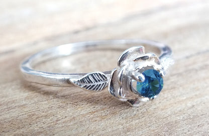 Montana Sapphire Ring, 3-Prong Sterling Rose